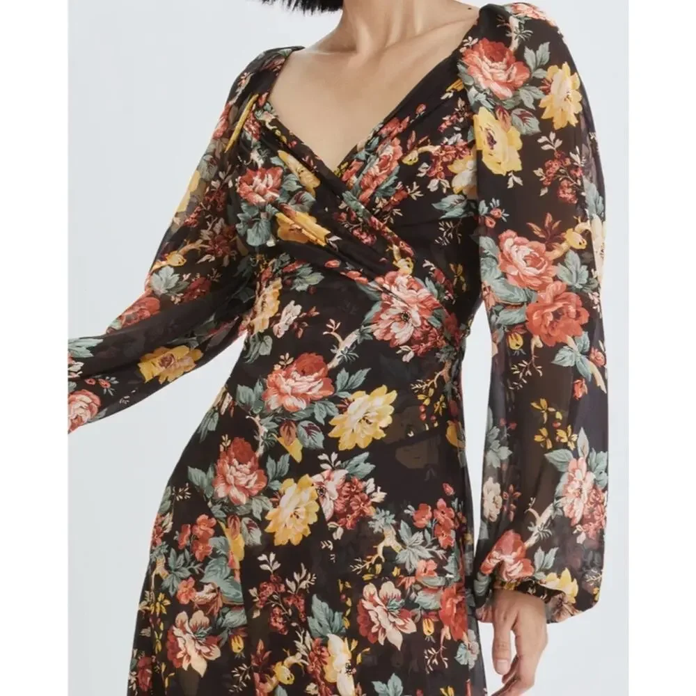 Silk Floral Wrap Maxi Dress Long Sleeve Lagenlook Boho Cottagecore Festival 4 - Picture 3 of 10
